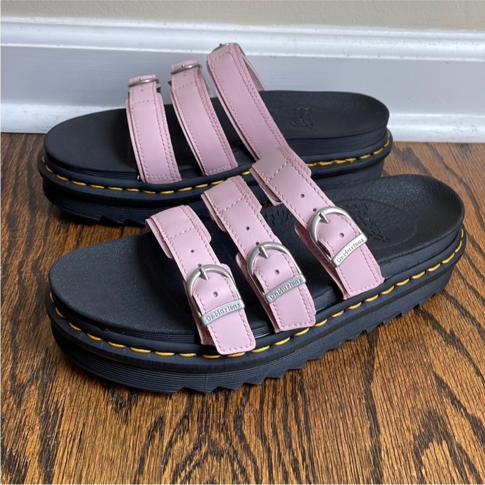 Dr Martens Blaire Slides Pink Triple Strap Platform Sandals